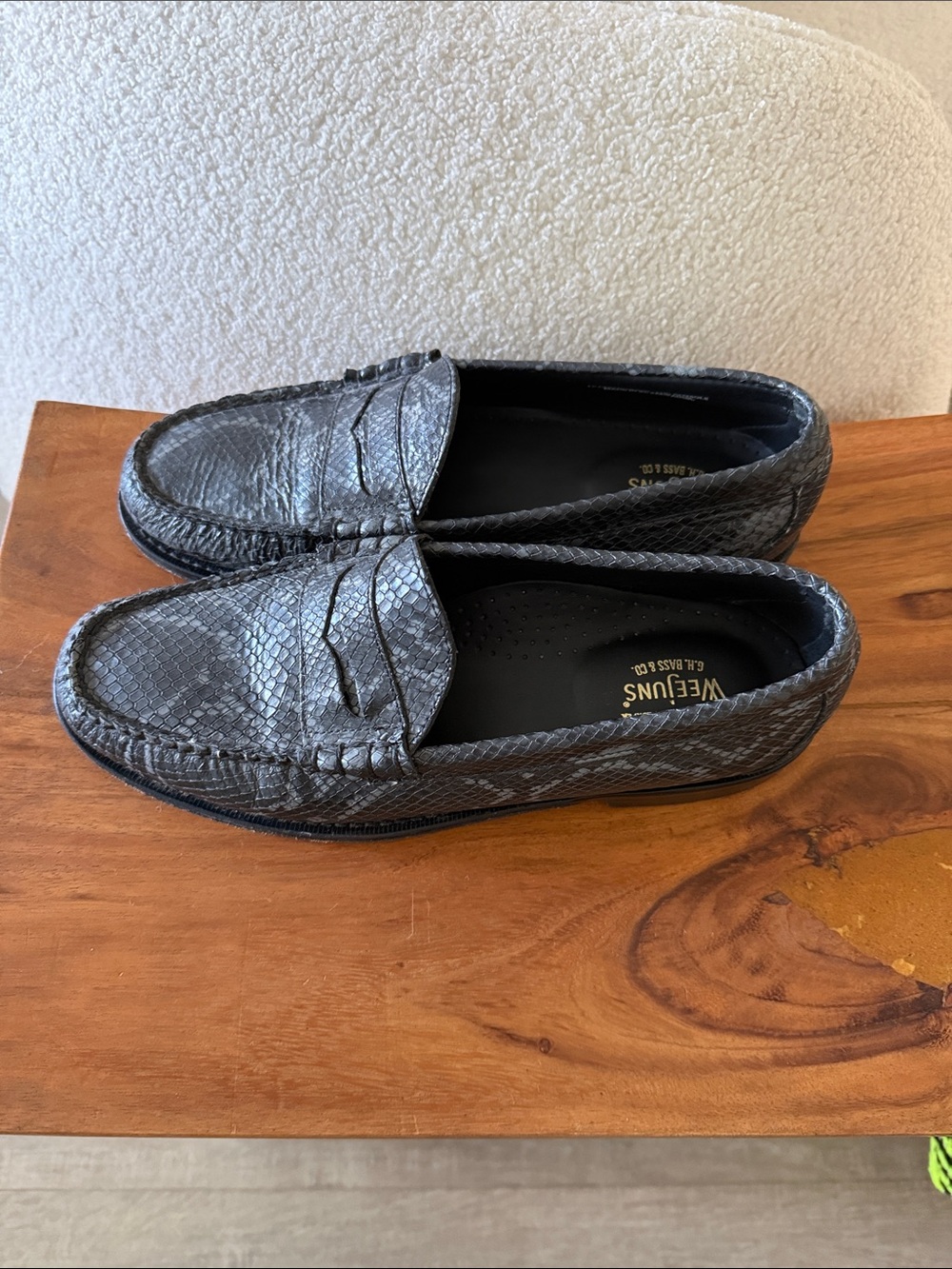 Weejuns Dark Gray Snake-Embossed Leather Penny Loafers - Picture 2 of 7